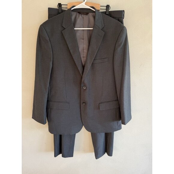 Caravelli Fabric Italian Suit Mens 40 S 34 Gray Plaid Check Jacket & Pants Set - Picture 1 of 6